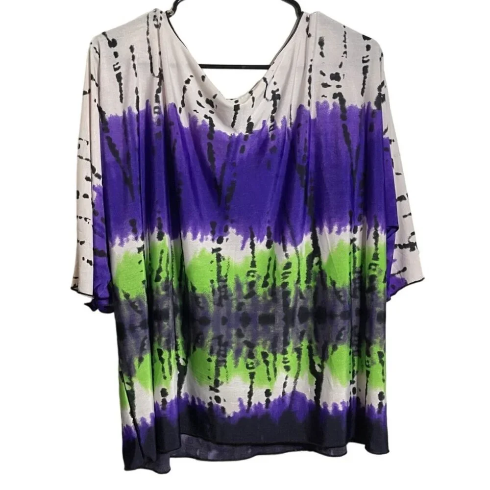 Magic Avenue Womens Plus Size Tie-Dye Loose Fit Blouse Plus Size 1X - Picture 3 of 15